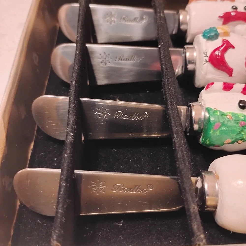 Christopher Radko Home for the Holidays Snowmen Pate Knives - Set of 4, Open Box
